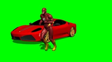闪电侠vs法拉利跑车赛跑比赛绿屏抠像特效视频素材