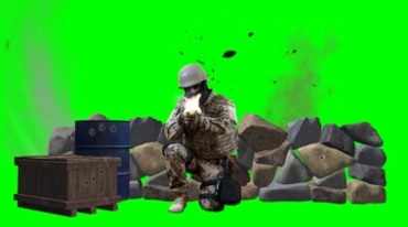 特种士兵在战场上射击绿屏抠像影视特效视频素材