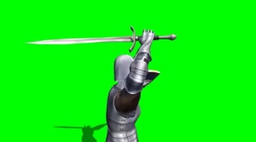 中世纪武士身穿铠甲手握武器攻击绿屏抠像影视特效视频素材