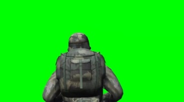 士兵战士带头盔背包奔跑后背动作绿屏抠像影视特效视频素材