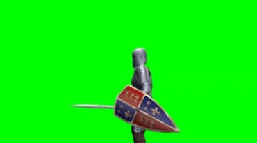 中世纪铠甲士兵武士长剑盾牌攻击绿屏抠像影视特效视频素材