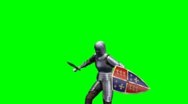 中世纪铠甲士兵武士长剑盾牌攻击绿屏抠像影视特效视频素材