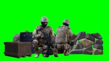 特战士兵在战场掩体下开火作战绿屏抠像影视特效视频素材