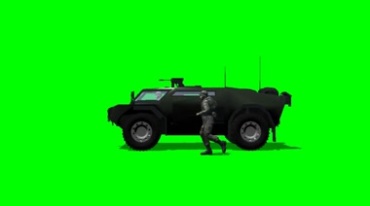 士兵在装甲车旁奔跑绿屏抠像影视特效视频素材