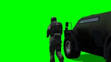 士兵在装甲车旁奔跑绿屏抠像影视特效视频素材