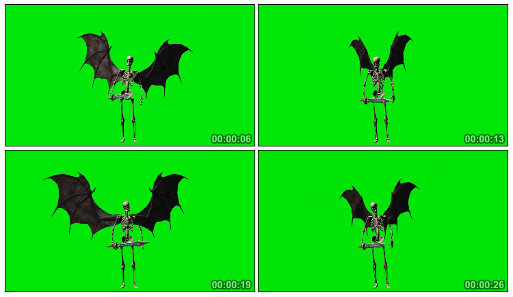 长翅膀的骷髅人手拿利剑绿屏抠像影视特效视频素材