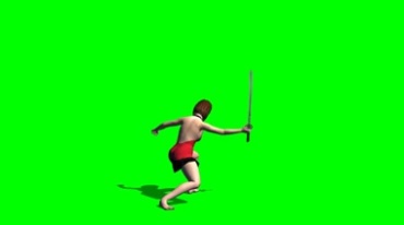 剑斗士女孩手拿长剑挥舞招式绿屏抠像影视特效视频素材