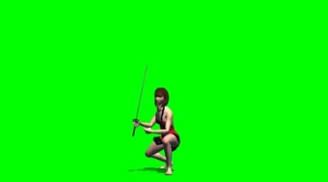 剑斗士女孩手拿长剑挥舞招式绿屏抠像影视特效视频素材