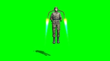 士兵单兵带着喷气背包飞行绿屏抠像影视特效视频素材