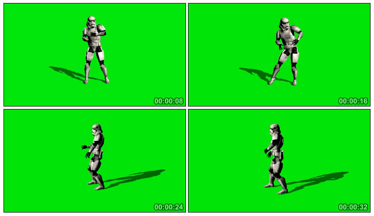 机器人士兵舞蹈跳舞绿布免抠像影视特效视频素材