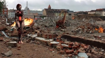 外星机器人攻击地球废墟视频素材