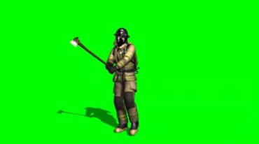 消防员用斧头劈砍动作绿屏抠像影视特效视频素材