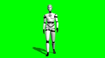 白色机器人行走绿屏抠像影视特效视频素材