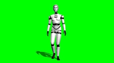 白色机器人行走绿屏抠像影视特效视频素材