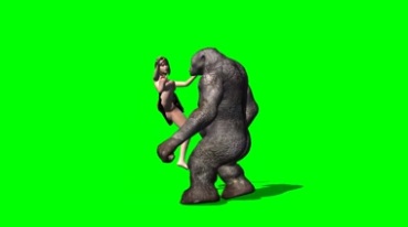 功夫女孩拳打猩猩怪物绿屏抠像影视特效视频素材