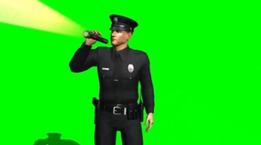 警察拿强光手电检查调查绿屏免抠像影视特效视频素材
