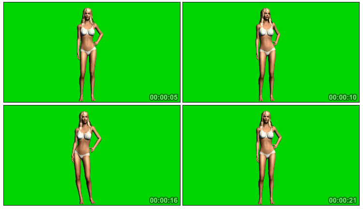 白色内衣的金发性感女郎绿屏抠像影视特效视频素材