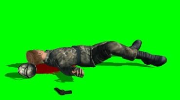 士兵倒地死亡脑袋下一摊血武器散落绿屏抠像特效视频素材
