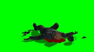 士兵倒地死亡脑袋下一摊血武器散落绿屏抠像特效视频素材