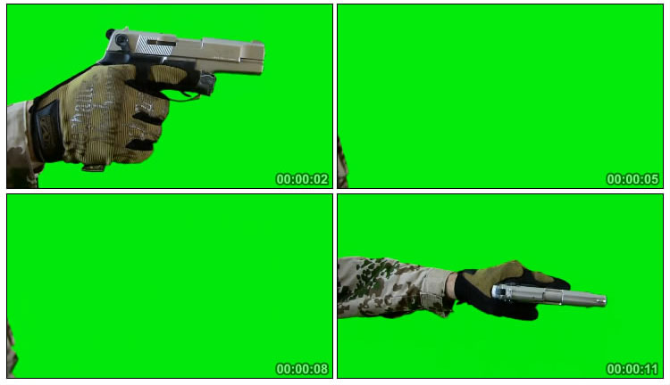 握手枪姿势绿屏抠像影视特效视频素材