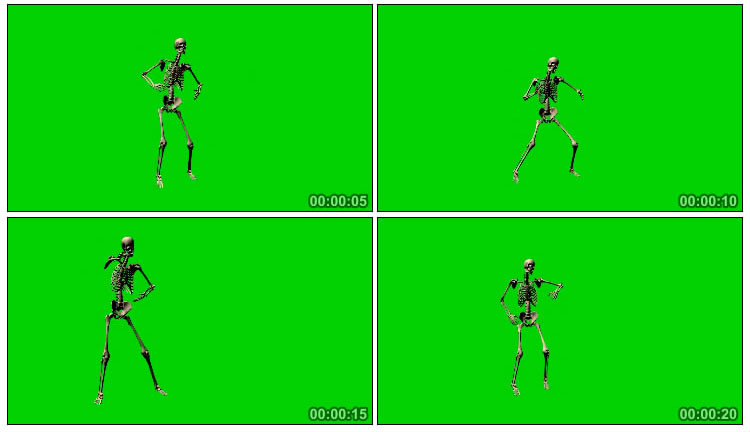 骷髅人跳舞动感舞蹈独舞绿布抠像影视特效视频素材