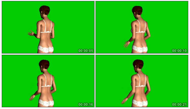 白色内衣性感美女背影后背绿屏抠像影视特效视频素材