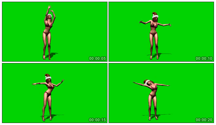圣诞性感美女跳诱惑舞蹈绿屏抠像影视特效素视频素材