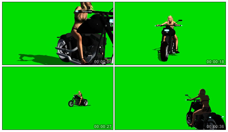 金发美女骑摩托车重型机车绿屏抠像影视特效视频素材