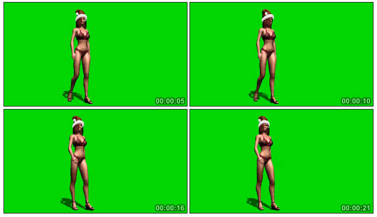 圣诞比基尼内衣女孩散步绿屏抠像影视特效视频素材