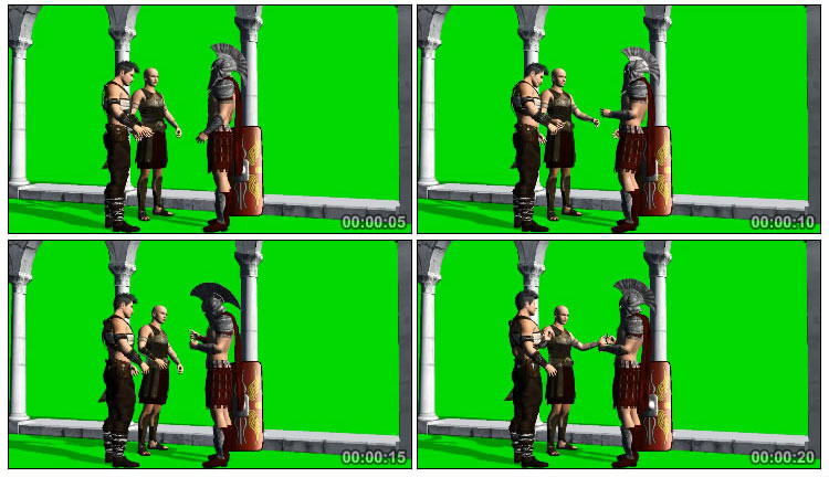 罗马士兵在宫殿旁说话交流绿屏抠像影视特效视频素材