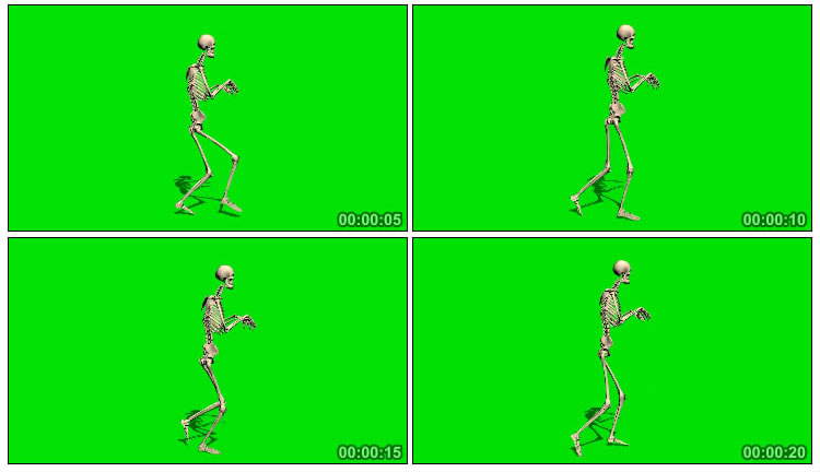骷髅人悄悄地潜入轻手轻脚行走绿屏抠像影视特效视频素材