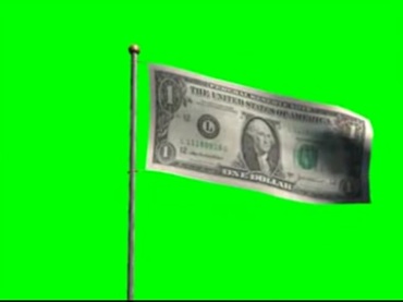 美元旗帜美国纸币旗在旗杆上飘扬绿屏抠像特效视频素材