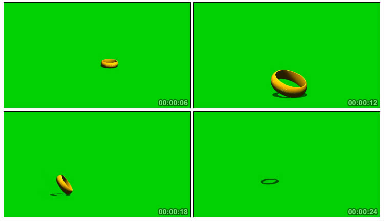 金戒指掉落地上弹起转圈绿屏抠像影视特效视频素材