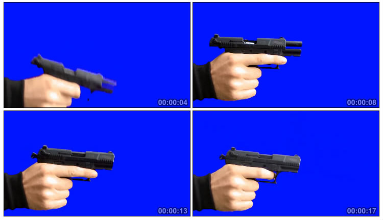 手枪开枪开火特写镜头透明抠像特效视频素材