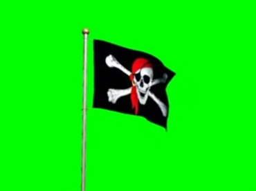 海盗旗骷髅旗帜飘扬绿屏抠像影视特效视频素材