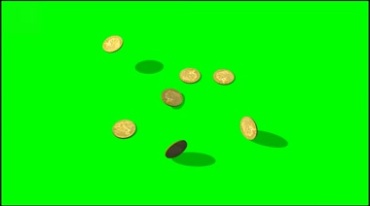 金币洒落地上绿屏免抠像影视特效视频素材