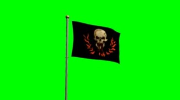 海盗骷髅头黑色旗帜绿屏抠像影视特效视频素材