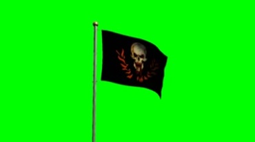 海盗骷髅头黑色旗帜绿屏抠像影视特效视频素材