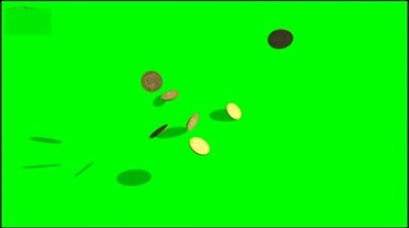 金币散落地上绿布免抠像影视特效视频素材