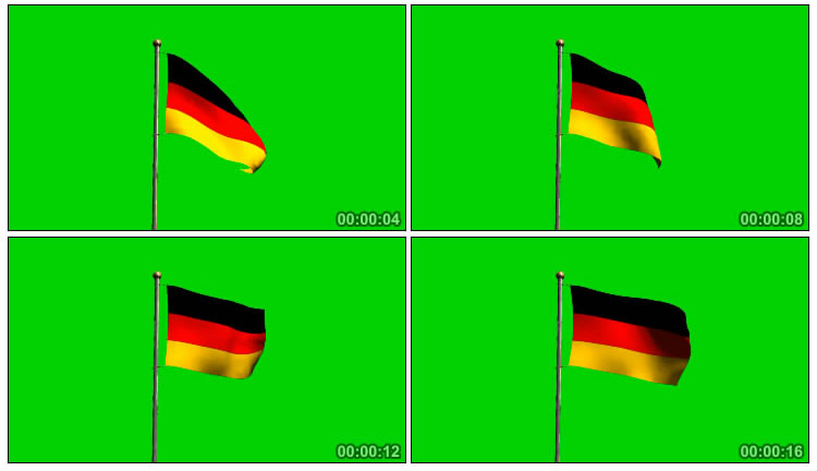 德国国旗飘扬绿屏抠像影视特效视频素材