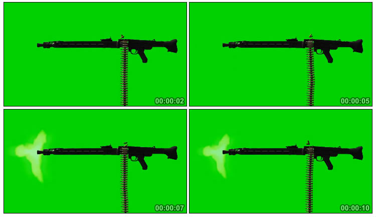 机枪连续射击绿布免抠像影视特效视频素材