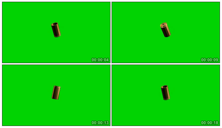 手枪子弹壳空中翻转绿屏免抠像影视特效视频素材