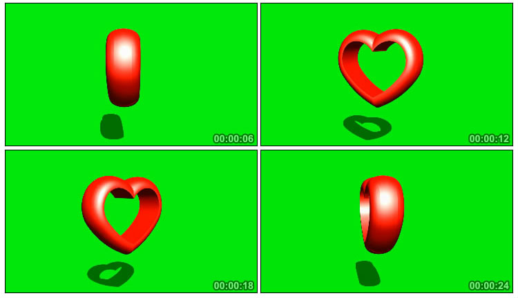 红色桃心爱心红心旋转绿屏抠像影视特效视频素材