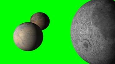 月球多个星球旋转绿屏抠像影视特效视频素材