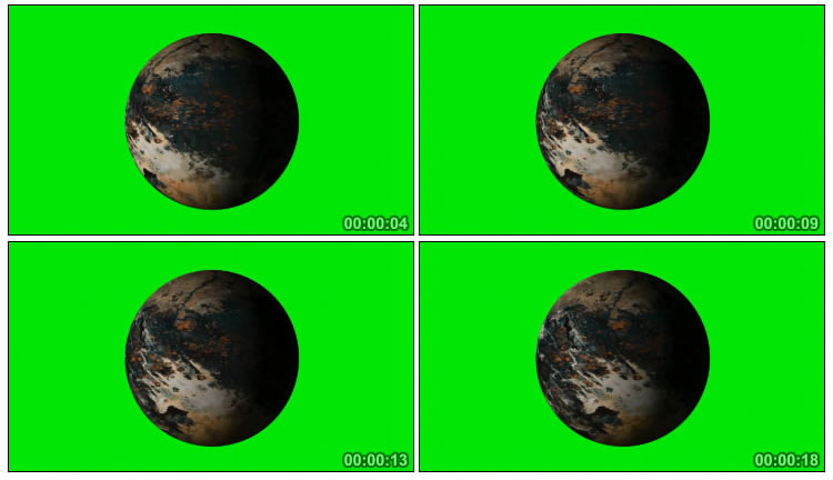 毁灭后的地球星球自转旋转绿屏免抠像影视特效视频素材