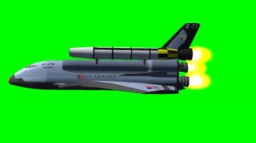 美国航天飞机喷射火焰飞行侧面绿屏抠像特效视频素材