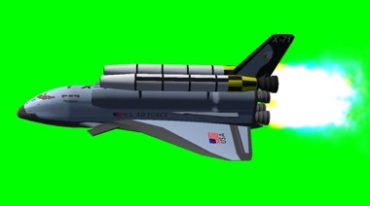 美国航天飞机喷射火焰飞行侧面绿屏抠像特效视频素材