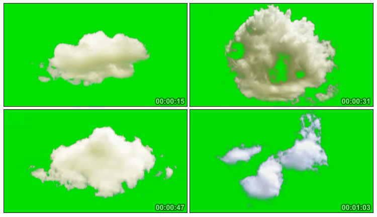 12种云团浮云形状绿屏抠像影视特效视频素材