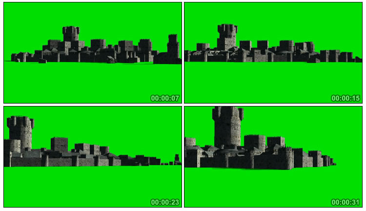 中世纪城市城镇模型绿屏免抠像影视特效视频素材