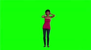 黑人美女戴耳机节奏跳舞绿布抠像影视特效视频素材